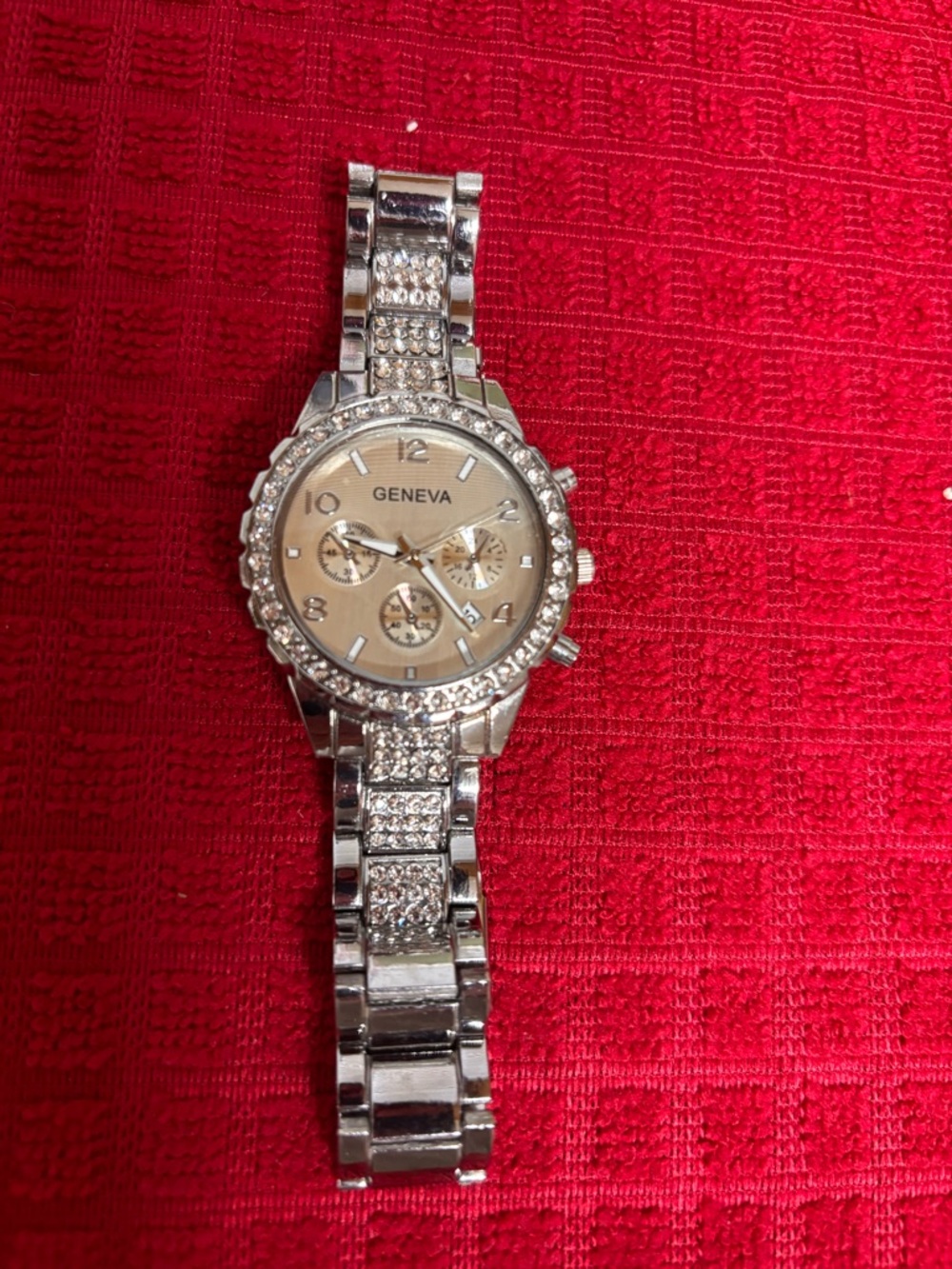 Geneva Silver Bracelet Watch with Gold Dial and Crystal Accents